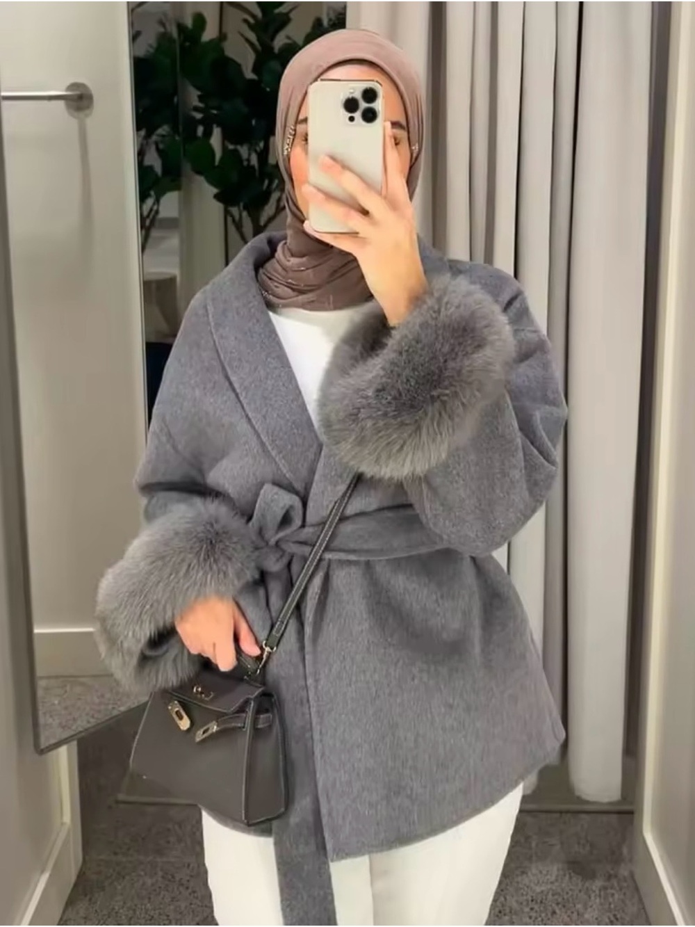 Wool Gray REAL -Fur Trim Wrap Coat with Belt ๐ค๐๐ - Picture 13 of 16